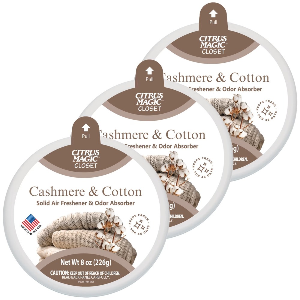 Lot Of 3 Citrus Magic Odor Absorbing Solid Air Freshener Cahsmere & Cotton 8oz